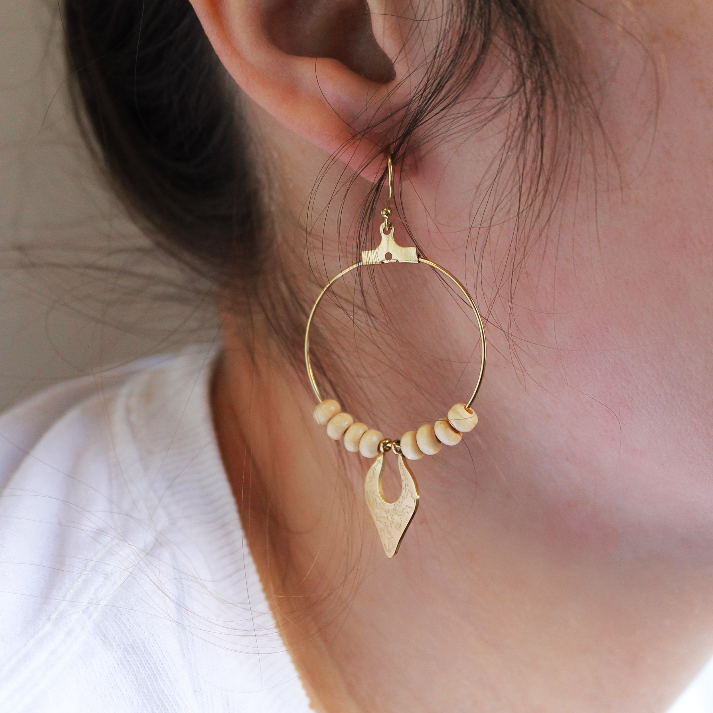 Wood Bead Hoop Earrings