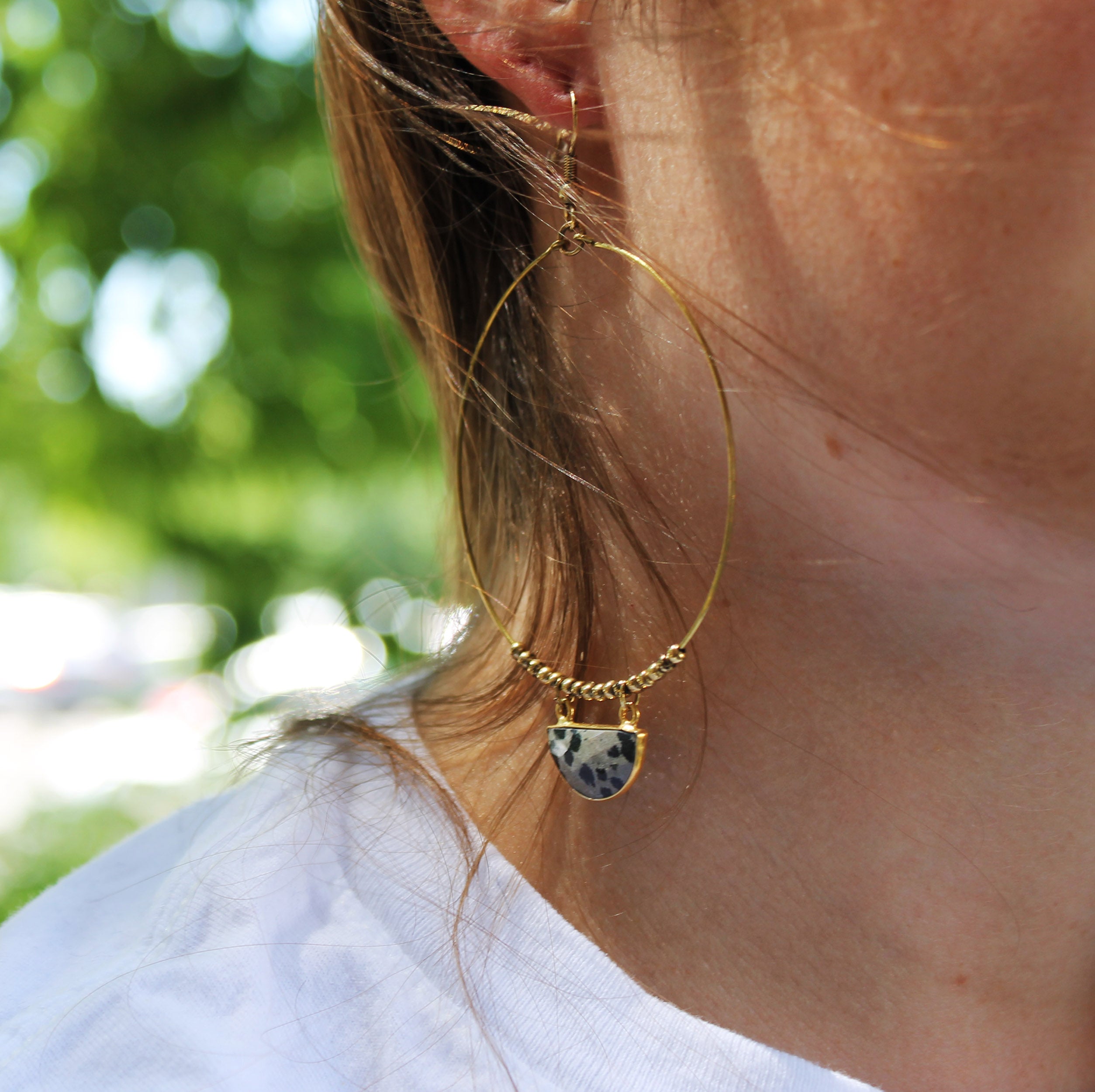 Unique Dalmatian Jasper Hoop Earrings