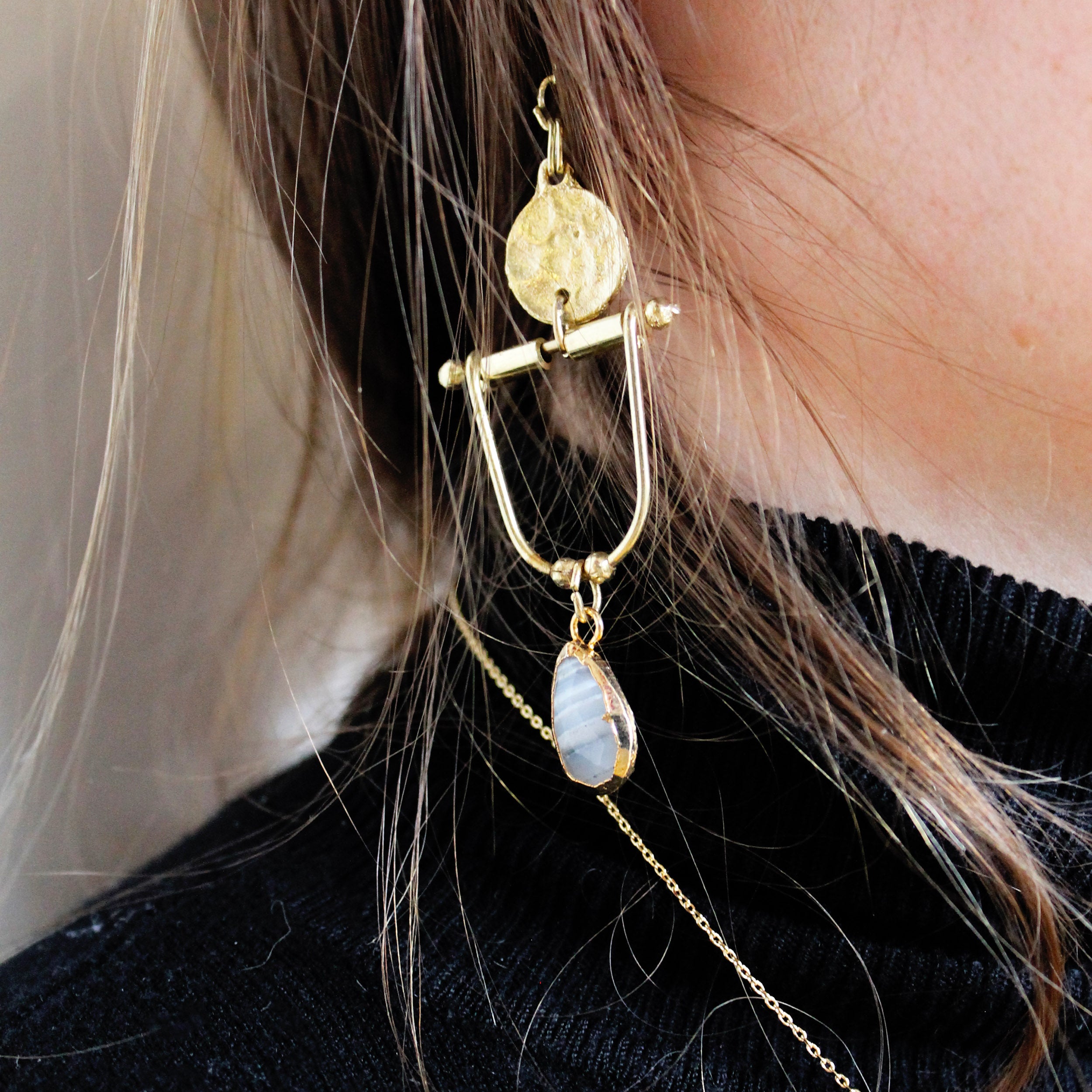 Coin and Stone Dangle Earrings