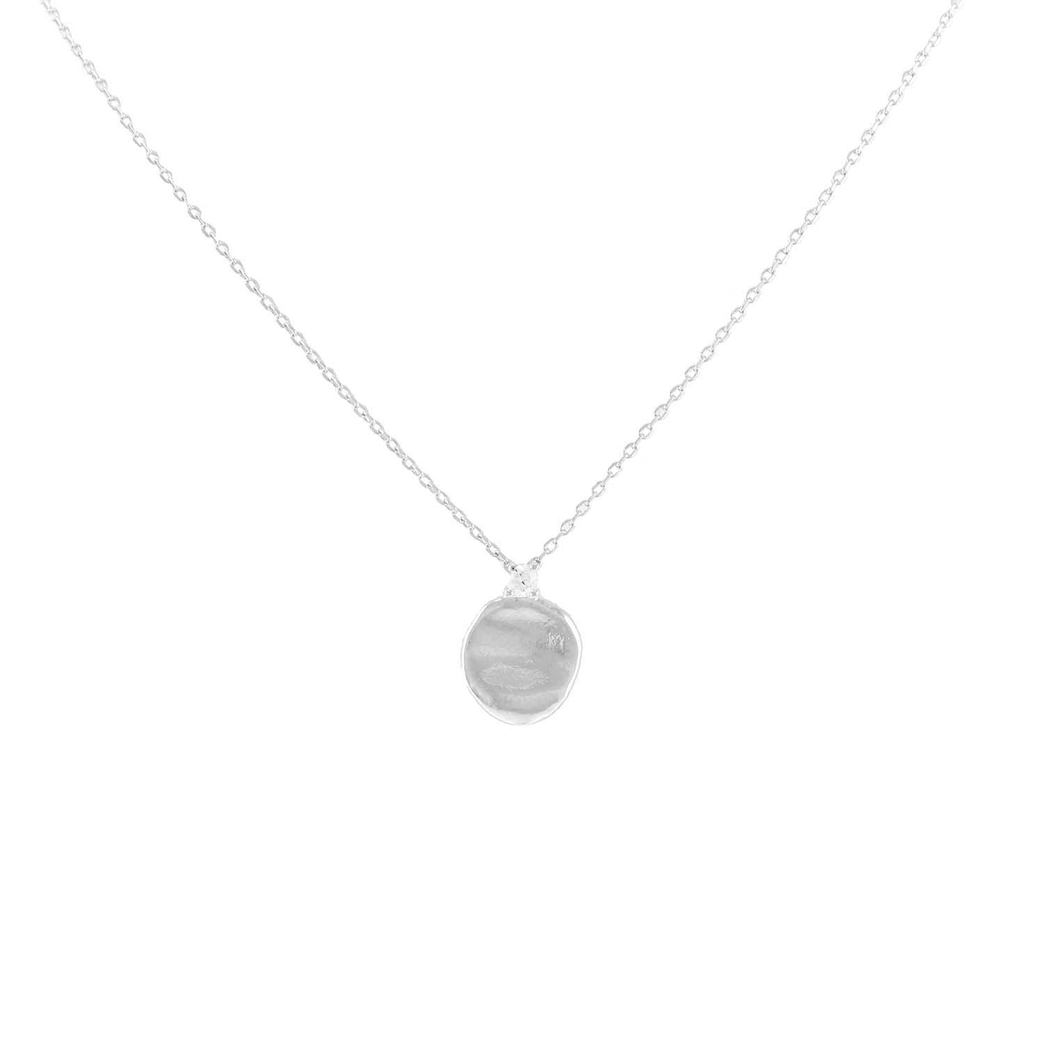 Hammered Disc Necklace with CZ