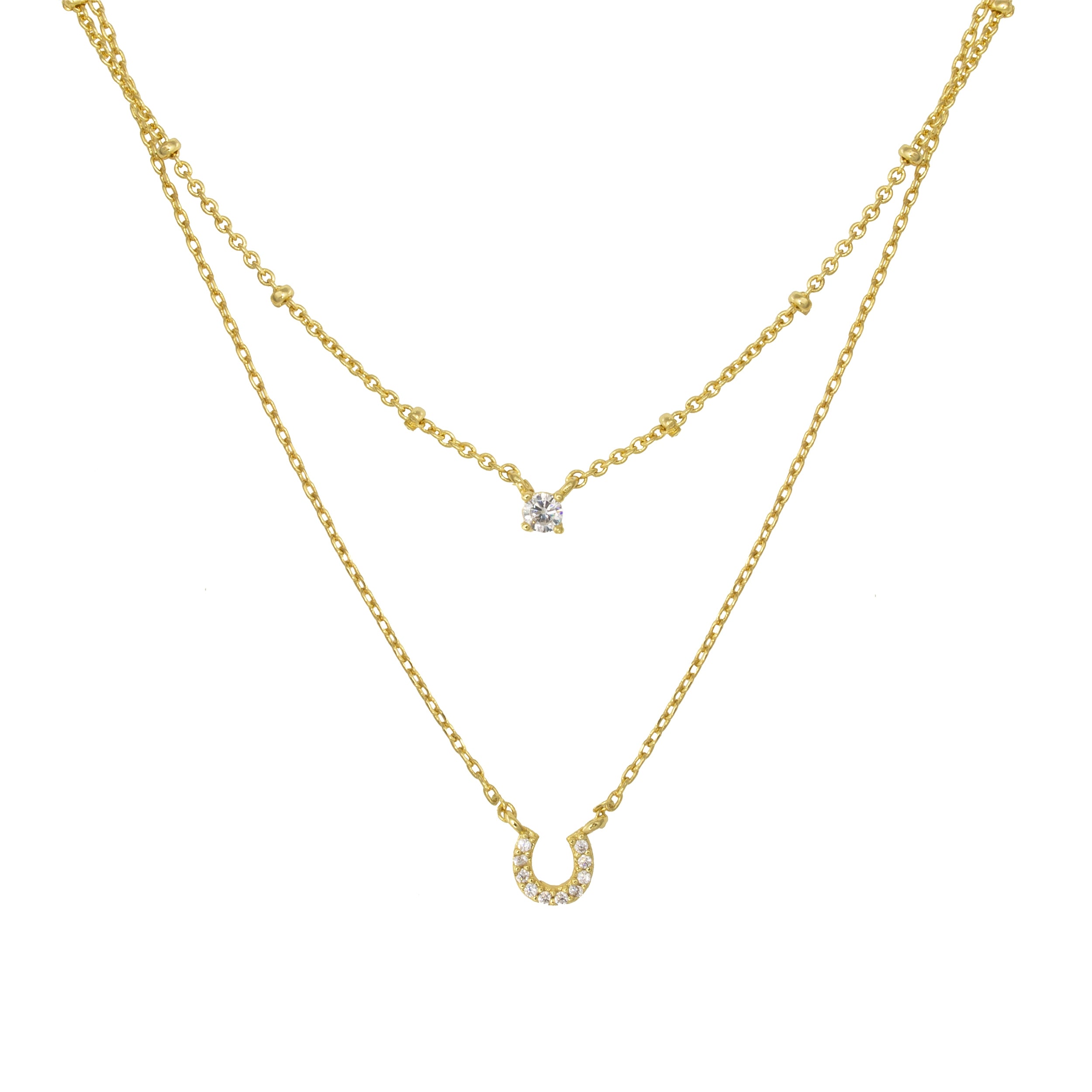 Delicate Layered Necklace with Horseshoe and Cubic Zirconia